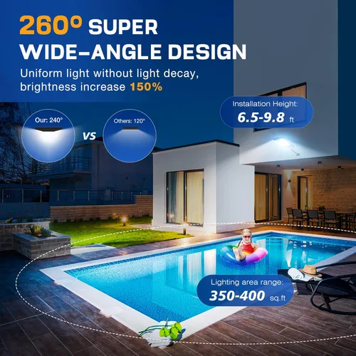 Vista 2 de Sunwish Farola solar al aire libre, 6500K 5730LEDs de atardecer a amanecer, luces solares de calle con sensor de movimiento, control remoto, luces