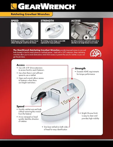 Vista 3 de GEARWRENCH Llave métrica 0.394 in - 89140 de 3/8" con trinquete para pata de gallo