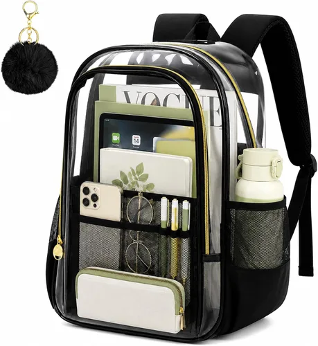 Mochila transparente resistente para libros, mochila escolar traslúcida Mochila Chic Negra Transparente