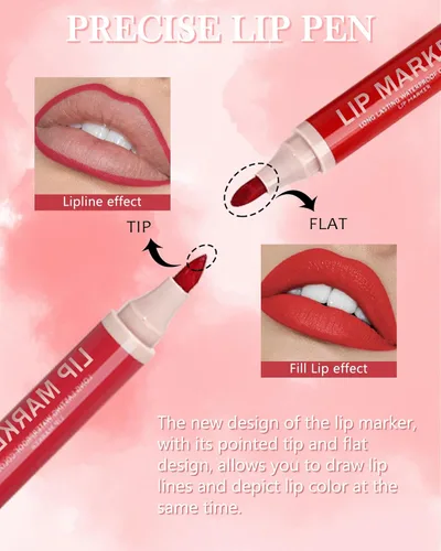 Vista 4 de Lápiz de Maquillaje para Tinte de Labios-1 Pieza Tinte de Labios Hidratante Rosa Berry Lápiz Delineador de Labios Líquido, Aspecto de Color Mate