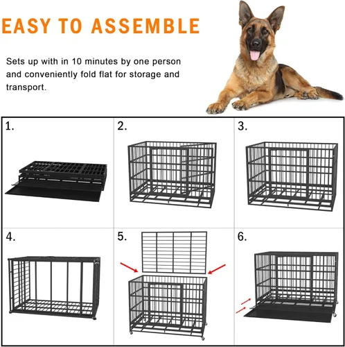 Vista 5 de Jaula para perros grandes, de 484238 pulgadas, resistente, indestructible y a prueba de escapes, perros con alta ansiedad, con bandejas de rejilla