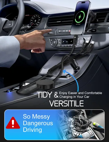 Vista 6 de Herfair Cable USB C retráctil de 5 A/100 W, cable de carga múltiple 3 en 1, cable de carga rápida para iPhone, iPad, Android, tableta, laptop