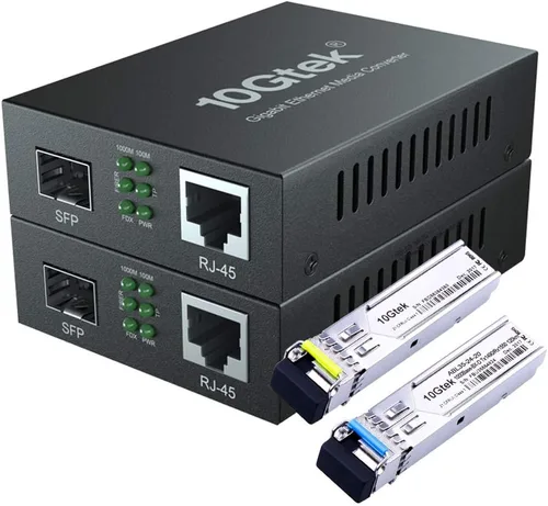 Vista 10 de 10Gtek [Tamaño mini] un par de convertidores de medios Gigabit Ethernet Bidi, convertidor de fibra LC único a Ethernet RJ45 para 10/100/1000Base-Tx