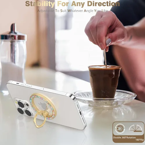 Vista 3 de Doflyesky Soporte magnético para anillo de teléfono para iPhone, rotación de 360 grados, diseño floral, soporte para iPhone 16, 15, 14, 13, 12 Pro