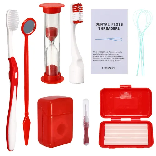 Vista 9 de Kit de limpieza de frenillos para dientes, kit de cepillo de dientes de ortodoncia portátil, kit de viaje dental para cuidado bucal, cepillo Verde