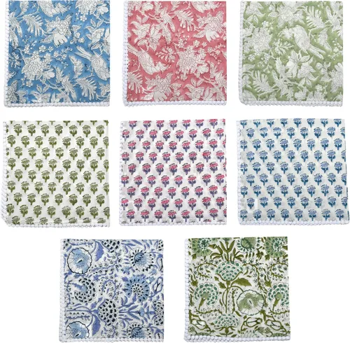 Vista 13 de CPC Servilletas de Tela 100% Algodón Juego de 4 Servilletas Reutilizables, Servilleta de Cena Floral Toile con Estampado de Bloques Indios, Regalo