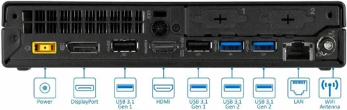 Vista 6 de Lenovo ThinkCentre M920q Tiny Desktop, Intel 6 Core i5-8500T, 16 GB de RAM, SSD NVME de 256 GB, HDMI, DisplayPort, WiFi, Bluetooth, teclado