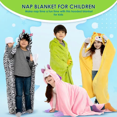 Vista 5 de Unicorns & Robots Manta con capucha para niños, manta de forro polar para niños pequeños y niñas, certificado Oeko TEX