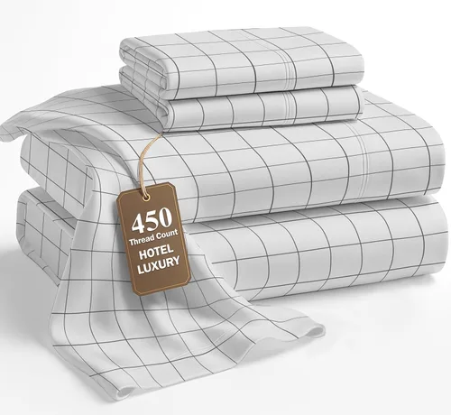 Vista 31 de LANE LINEN - Juego de sábanas tamaño Queen, 450 hilos, 100% algodón, refrescantes, suaves y transpirables, con bolsillo profundo, 4 piezas