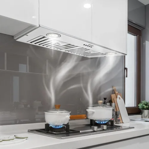 Vista 2 de VEVOR Campana de Ventilación Integrada, 800CFM 3-Velocidades, Campana de Cocina Integrada de Acero Inoxidable de 27 Pulgadas con Control de Botón