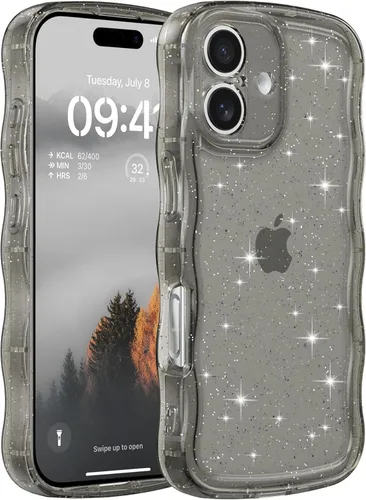 Vista 7 de FABSPARK Funda para iPhone 13, Bonita Funda con Láser Colorido Retro Exquisito Borde Ondulado Rizado Curvo, Protector Estético de TPU Suave