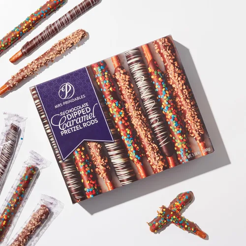 Vista 3 de Mrs Prindables - 24 varillas de pretzel de caramelo bañadas en chocolate