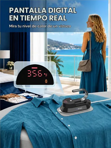 Vista 7 de Mini plancha de viaje para ropa, plancha seca portátil de doble voltaje Negro