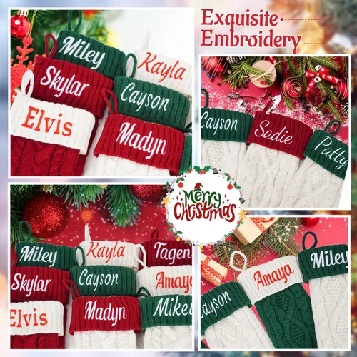 Vista 9 de Calcetines de Navidad personalizados, calcetines de Navidad familiares con nombre personalizado, calcetín de Navidad de punto grande de 18 pulgadas