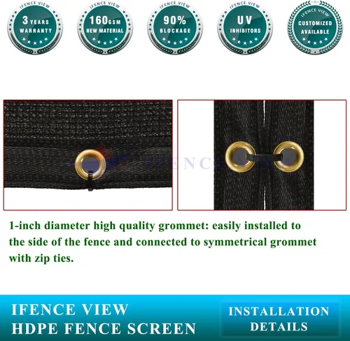 Vista 4 de Ifenceview - Panel de malla de tela negra de 1.2 x 0.3 m hasta 1.2 x 15.2 m, para construcción, patio, entrada, jardín, alberca, balcón, pérgola