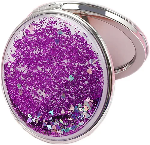 Vista 10 de HSYHERE Creative Quicksand Moving Sand Mini espejo de maquillaje compacto - Espejo de bolsillo de viaje plegable portátil de doble cara Dorado