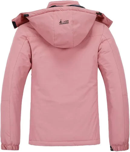 Vista 2 de MOERDENG - Chaqueta de esquí para mujer, resistente al agua, abrigo de invierno para nieve, cortavientos de montaña, con capucha