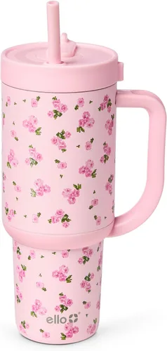 Vista 20 de Ello Oasis Vaso de 24 oz con asa y popote retráctil Taza reutilizable de acero inoxidable aislada 100% a prueba de fugas, regalos