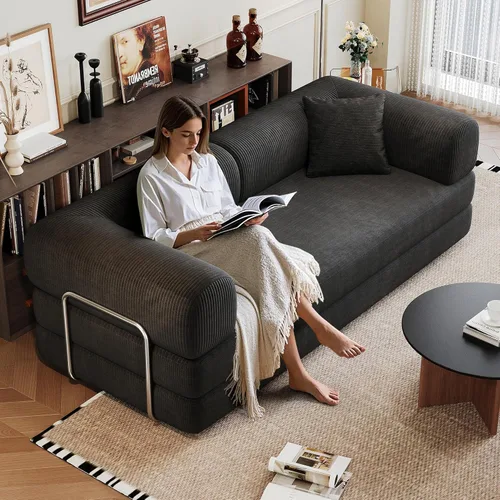 Vista 2 de Sofá modular de 78.8 pulgadas, sofá cama convertible con respaldo de almohada, sofá cama de nube sin hueso, futón en forma de L para sala de estar