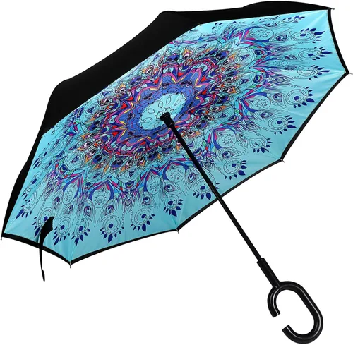 Vista 6 de Owen Kyne - Paraguas reversible y plegable de doble capa a prueba de viento, con soporte propio de diseño invertido, protección contra la lluvia