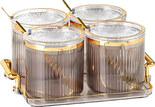 Vista 13 de Frascos Acrílicos para Condimentos y Especias, Caja de Condimentos y Especias con Tapas y Cucharas y Bandeja, Recipientes de Plástico Transparente