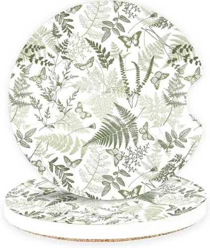 Vista 16 de Posavasos absorbentes para automóvil, paquete de 2 unidades para portavasos (beige)