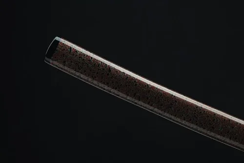 Vista 6 de Espada samurái japonesa Katana hecha a mano con acero templado de arcilla de alto carbono 1095 y Kylin Tsuba y madera hecha a mano Saya