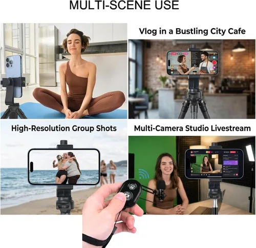 Vista 2 de Ruittos Adaptador de montaje de trípode para teléfono con control remoto de cámara, clip de soporte para teléfono celular con abrazadera ajustable