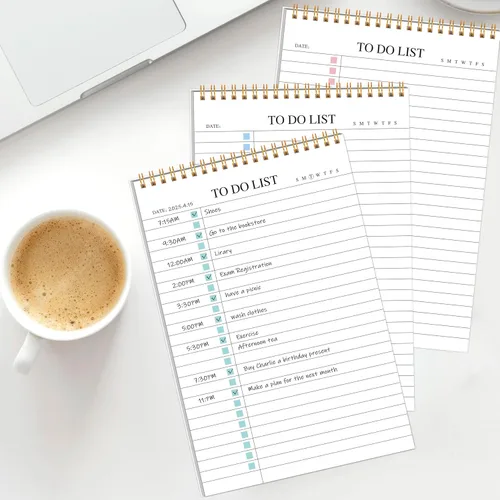 Vista 4 de Bloc de notas de lista de tareas pendientes, 3 piezas/juego, bloc de notas diario sin fecha, 52 hojas arrancables, bloc de planificación de 5.5" x