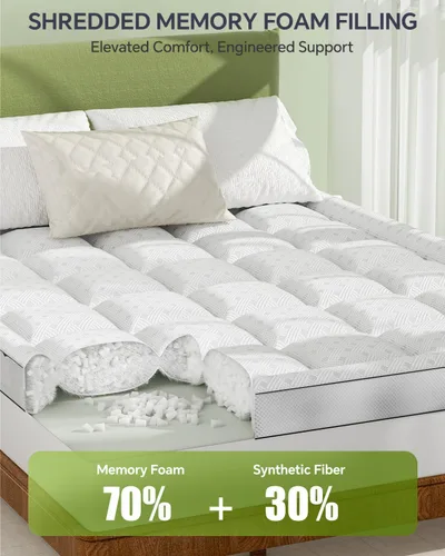 Vista 4 de Cubrecolchón de 3 pulgadas tamaño individual, cubrecolchón con funda de rayón de bambú, protector de colchón de malla transpirable, bolsillo