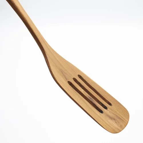 Vista 2 de Faay Espátula ranurada de madera de teca Espátula de madera de teca duradera, saludable, de alta resistencia a la humedad, para utensilios