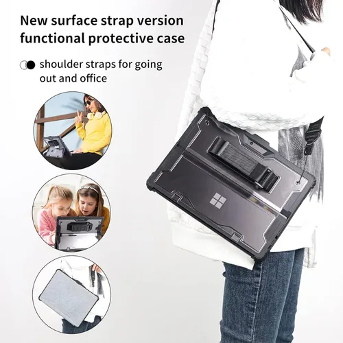 Vista 4 de AOAO Funda para Microsoft Surface Go 4/Surface Go 3/Surface Go 2/Surface Go con correa para el hombro, correa de mano, soporte para lápiz