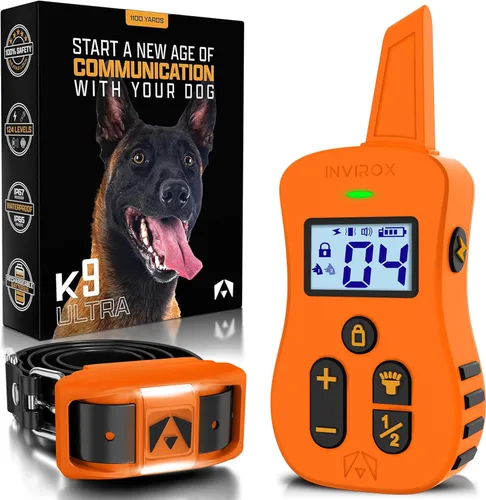 Vista 9 de INVIROX Collar de choque para perros [Ultra K9] 124 niveles de entrenamiento, 4 modos potentes con luz nocturna y rango de ¾ de milla, collar
