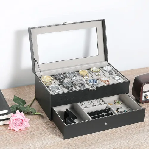 Vista 3 de ProCase Paquete organizador de caja de reloj de 12 ranuras con funda de reloj de viaje