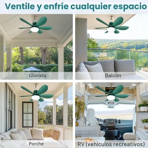 Vista 7 de Ventilador de techo solar con termostato inteligente para Verde