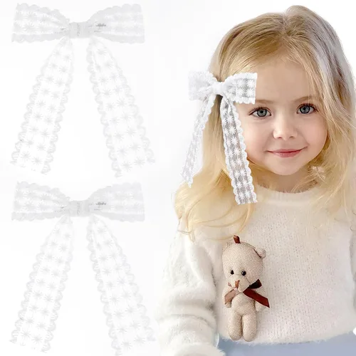Vista 10 de 2 piezas de lazos largos con cinta para el pelo para niñas, clip de pelo con lazo de seda, accesorio para el cabello con cinta de grogrén para Rojo