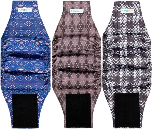 Vista 14 de Langsprit Bandas para el vientre masculino para perros (paquete de 3) – Envolturas para perros de alta absorción lavables – Pañales reutilizables