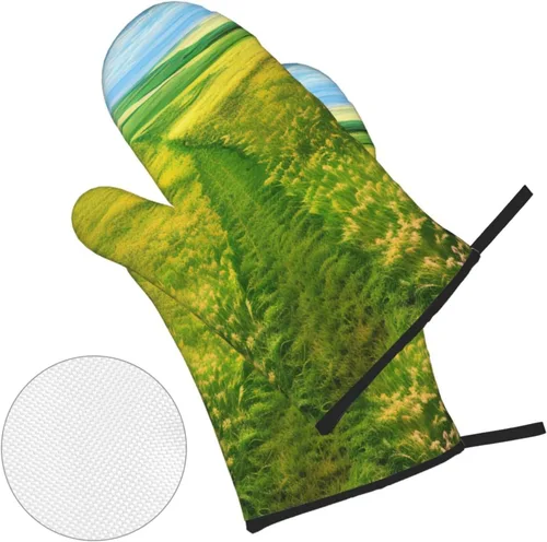 Vista 3 de Grassland Paths Oven Mitt and Pot Holder Set Heat Resistant 4-Piece Set, Suitable for Kitchen Cooking Baking Grill Chef Gift