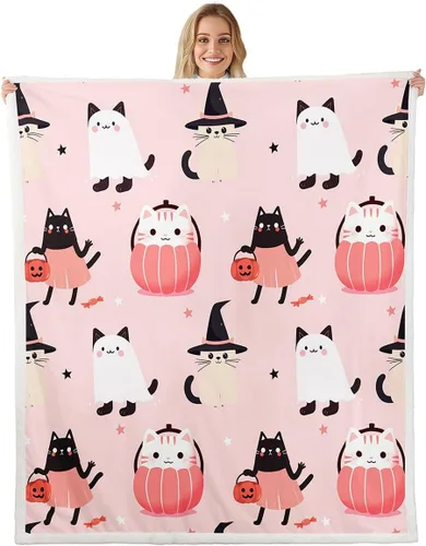 Erosebridal Manta de felpa con diseño de gatos fantasmas y fantasmas para niños, 40 x 50 pulgadas, regalo para niñas y adolescentes, manta sherpa de