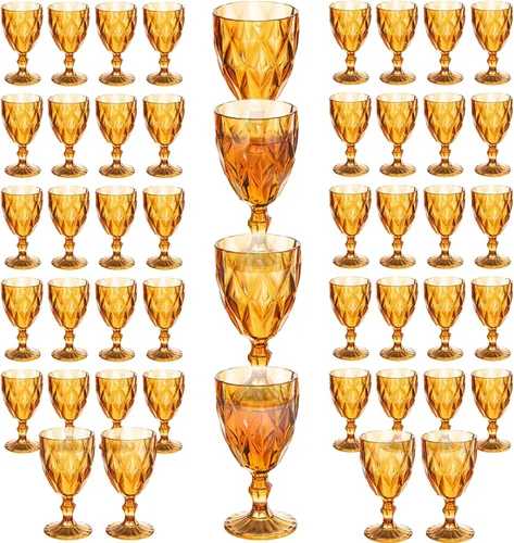 Vista 13 de Juego de 6 copas de vino vintage, de plástico, reutilizables, de 12 onzas, copas de agua de colores, patrón único en relieve, copas de vino