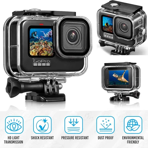 Vista 2 de Hero 12 11 10 9 - Carcasa impermeable con 3 filtros de buceo para GoPro Hero 12 11 10 9 negro, funda protectora de 196.9 ft de buceo subacuática