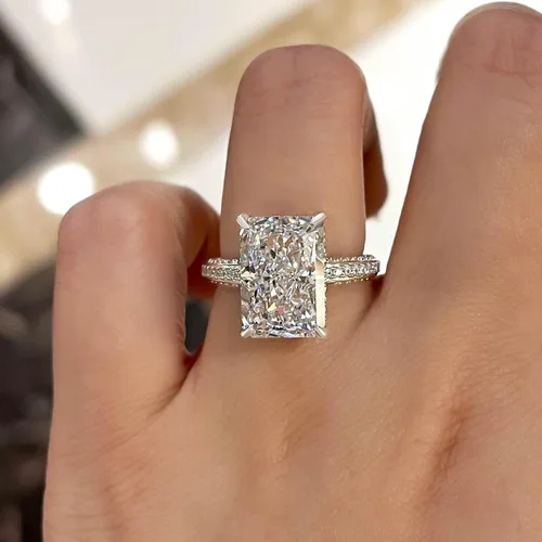 Vista 3 de Anillo de promesa de corte radiante para mujer, anillos de compromiso para ella, anillo de plata chapada en oro blanco de 18 quilates