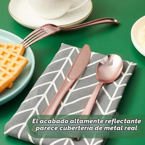 Vista 7 de FOCUSLINE Paquete de 300 tenedores desechables de plástico dorado, tenedores de plástico sólido y duradero, cubiertos desechables resistentes