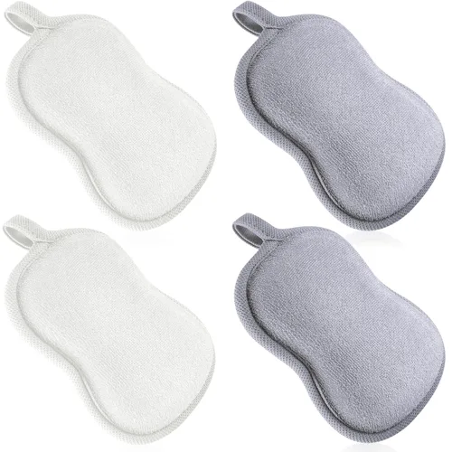 Vista 9 de Tatuo Esponja de baño para bebé, 4 piezas, esponja de algodón para bebé, esponja suave y absorbente para niños, bebés, hombres y mujeres