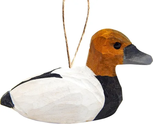 Adorno colgante de pato de lona hecho a mano, figura de pato de buceo de madera tallada a mano, escultura de vida silvestre artesanal, decoración de