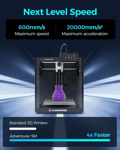 Vista 3 de FLASHFORGE Adventurer 5M Impresora 3D de Alta Velocidad Máx. 600mm/s con Nivelación Automática, Cambio de Boquilla en 3 Segundos, Impresión