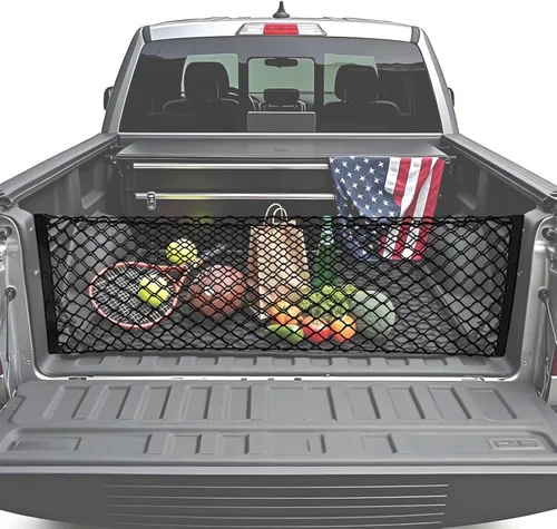 Vista 4 de BAILALIBO Red de carga para cama de camioneta, accesorios ajustables para redes de almacenamiento seguro, red elástica para portón trasero