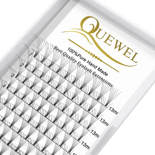 Vista 27 de QUEWEL Extensiones de pestañas listas para colocar, Extensiones de pestañas en abanico prefabricadas 3D de 0.07mm de grosor, rizado C, 10mm