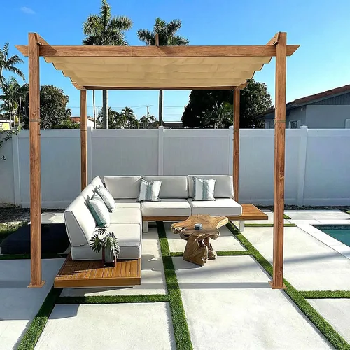 PURPLE LEAF Pérgola retráctil para exteriores de 10 x 10 pies con toldo para patio, refugio de metal para jardín, porche, playa, pabellón, marco de