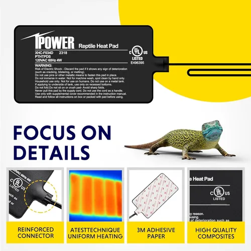 Vista 6 de iPower Almohadilla térmica de reptiles de 4 x 7 pulgadas y termostato digital de calor para mascotas anfibias